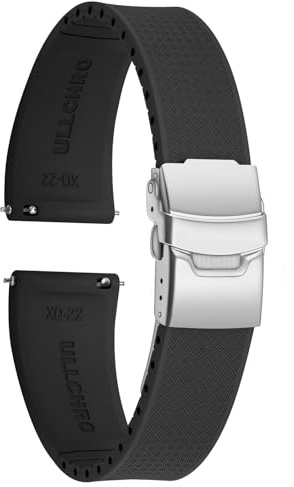 ULLCHRO Uhrenarmband 20mm 22mm Wasserdicht, Weiches FKM Armband für Herren, Kautschuk Sportband aus Gummi, Uhrband