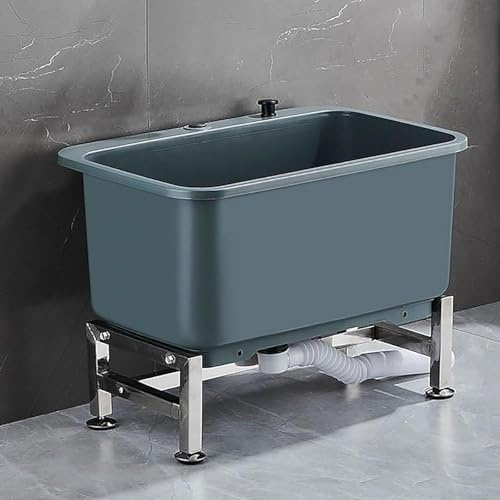 Independent Laundry Sink with Drain Button for Garage & Shop - Grey Floor Mount Slop Sink Mop Basin Utility Lavatory for Bathroom & Cleaning Tasks