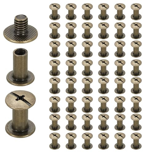 sourcing map 50set Chicago Screw M4 x 10mm 12mm Length Metal Phillips Nail Rivet Stud Screw Bolts Rivets Binding Post Screw for DIY Leather Belt Bag Craft Bookbinding, Bronze