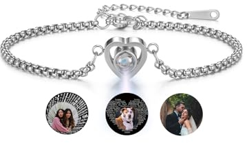 JSDDE Projektion Armband mit Foto Personalisiertes Armband mit Bild im Herz-Form Stein Projektionsarmband mit Foto Armkette Erinnerungsgeschenk für Freundin Schwester Damen