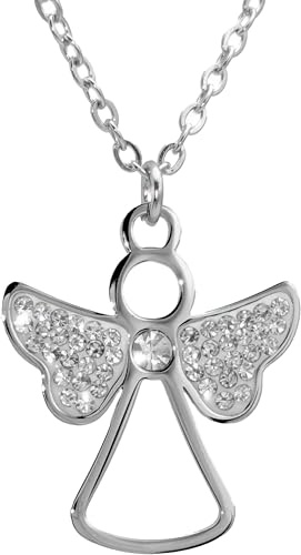 DEIMODRA Collana Angelo Custode per Donna con Ali e Strass Lucenti | Ciondolo di Protezione in Acciaio Inossidabile Argento | Regalo Significativo per Compleanno o Battesimo