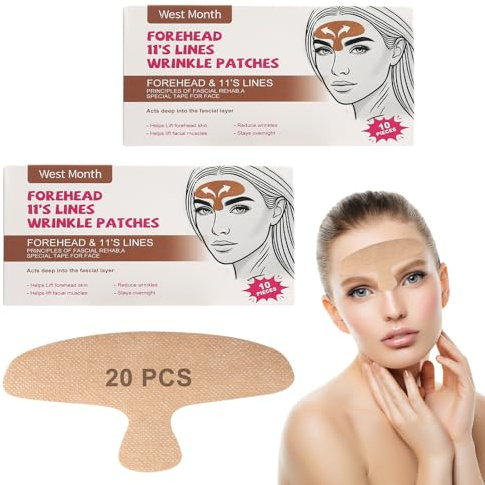 Zornesfalte Plåster 20 stycken, pannarynkplåster av silikon med hyaluron & kollagen motrynkplåster ansikte för att jämna ut pannarynkor Face Tape mot pannarynkor för kvinnor & män