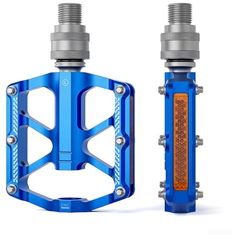 Pedales plegables para bicicleta, pedales estables de 3 rodamientos para bicicleta, tornillos de rosca doble, puntas antideslizantes de acero inoxidable para montar (azul)