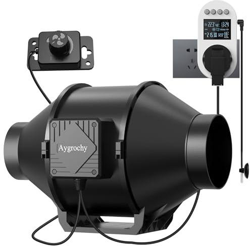 Aygrochy Justerbar rörfläkt 100 mm, frånluftsfläkt 363 m³/h, EC-motor, rörfläkt med intelligent uttag, för källare, garage, kök, badrum, växttält, hydrokultur, ventilation och från
