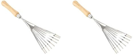 Rastrillo de jardín, rastrillo de mano, rastrillos para jardinería, mini rastrillos de hierba, escoba de césped de jardín de acero para recoger residuos de jardín (2 piezas)