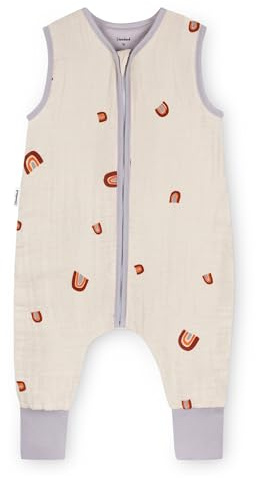 Ehrenkind® Baby Sommerschlafsack mit Füßen Musselin | aus weicher OEKO-TEX zertifizierter Bio-Baumwolle | Sommer Baby Schlafsack 1 TOG Gr. 100 Farbe Natur Regenbogen