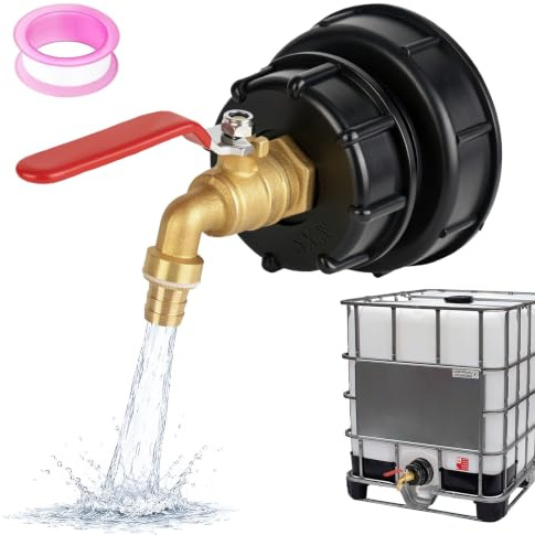 YHNDECO IBC Tank Auslaufhahn, IBC Tank zubehör Wassertank S100x8/S60x6 Grobgewinde, 1000l Wassertank Zubehör Auslaufhahn 3/4 Zoll, IBC Container Anschluss Adapter für IBC Container, Regentonne