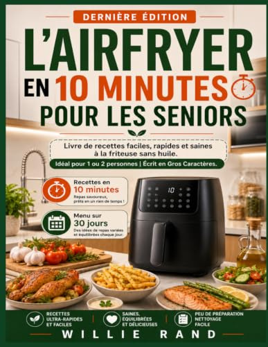 L'AIRFRYER EN 10 MINUTES POUR LES SENIORS: Livre de recettes faciles, rapides et saines à la friteuse sans huile. Idéal pour 1 ou 2 personnes | Écrit en Gros Caractères