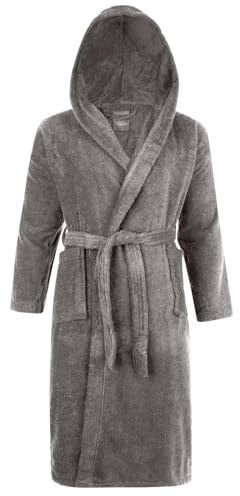 Adore Home 100% Cotton Terry Towelling Hooded Shawl Collar Bathrobe Large,Slate