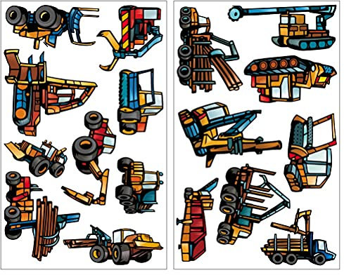 Samunshi® 17-teiliges Wandtattoo Trecker Set Wandbilder Kinderzimmer Deko Junge Wandtattoo Kinderzimmer Mädchen Wandsticker Kinderzimmer 2x 33x52cm