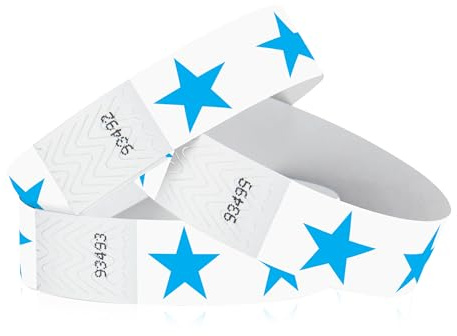 500 WristCo Blue Stars Tyvek Wristbands for Events - Comfortable Tear Resistant Paper Bracelets ID Wrist Bands for Concerts Festivals Admission Party Identification Tours