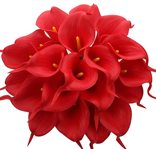 Duovlo 20 x Calla-Lilien, Brautstrauß, Hochzeitsstrauß, Lataex, fühlt sich echt an, künstliche Blume, Heimdeko, rot