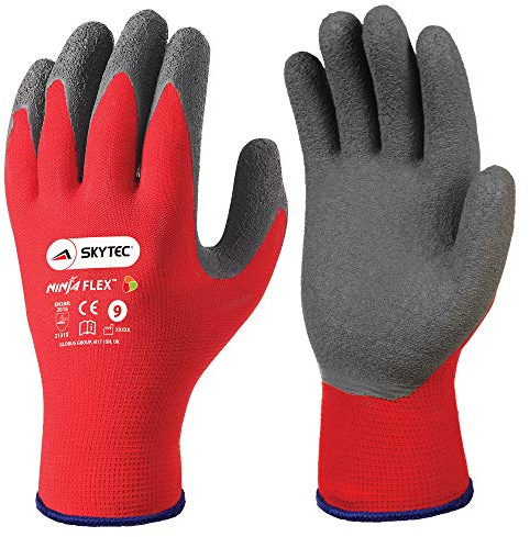 Skytec Ninja Flex Pack of 1 Safety Work Gloves – Lightweight Red Nylon Gloves with Secure Grip Ideal for Heavy-Duty Work (Small)