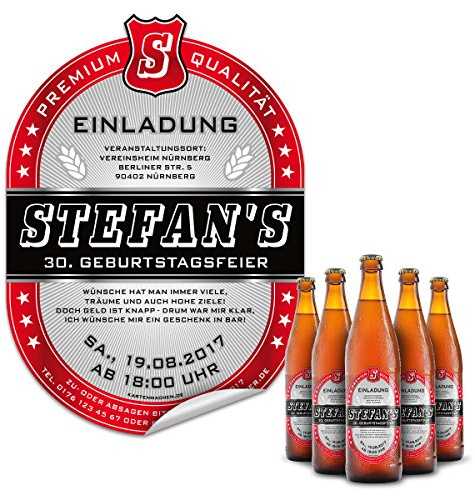 30 x Bier Flaschenetikett Einladung Geburtstag selbstklebend - Markenbier