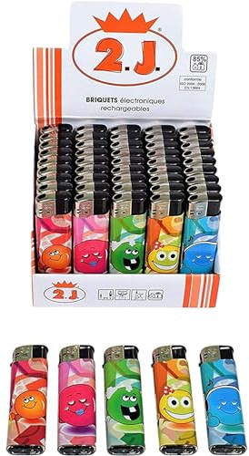 2J Accendino, Confezione da 50 accendini Ricaricabili Smile Smile