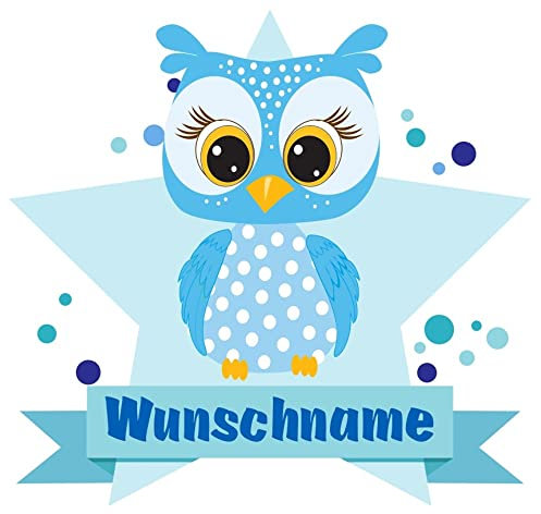 Samunshi® Blaue Eule Wandtattoo Türschild mit Name personalisierbar Kinderzimmer Türaufkleber Baby Wandaufkleber - 50x43cm mehrfarbig