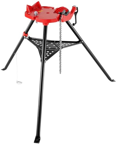 Mophorn 460-6 Tripod Pipe Chain Vise 1/8-6 Capacity,Pipe Stand Portable Foldable Steel Legs,Pipe Jack Stands w/ Tool Tray, Tripod Stand Chain Vise Ideal for a Variety of Pipe Materials
