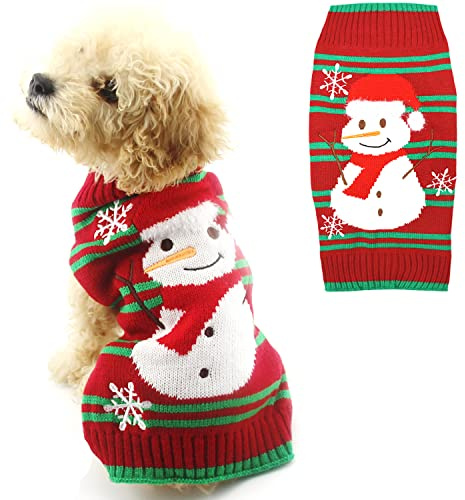 DELIFUR Hunde Schnee Schneemann Pullover Weihnachten Hundeurlaub Pullover für kleinen Hund und Katze (Schneemann, S)