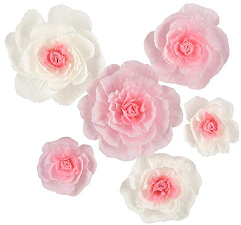 Papierblumen Dekoration für die Wand, handgefertigte Blumen, große Krepppapier-Blumen (rosa/weiß, 6) für Hochzeit, Babyzimmer, Heimdekoration, Geburtstagsparty, Kindergarten, Wand, Brautdusche Dekor
