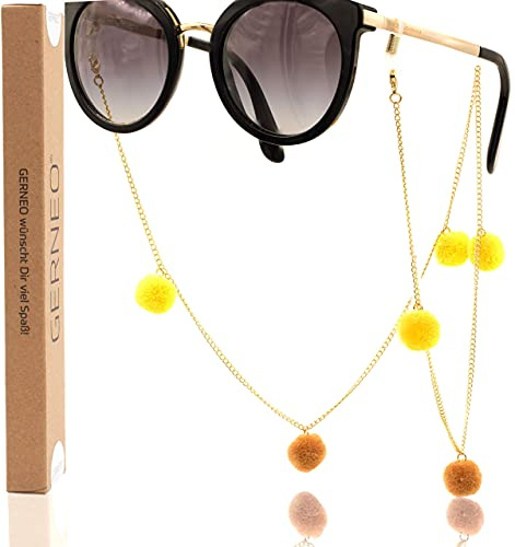 GERNEO - Tel Aviv - Premium Brillenkette & Brillenband in diversen Farben - aus 18 Karat Gold - Kette mit Bommeln in Samtoptik (gold) - Unisex für Lesebrille & Sonnenbrille