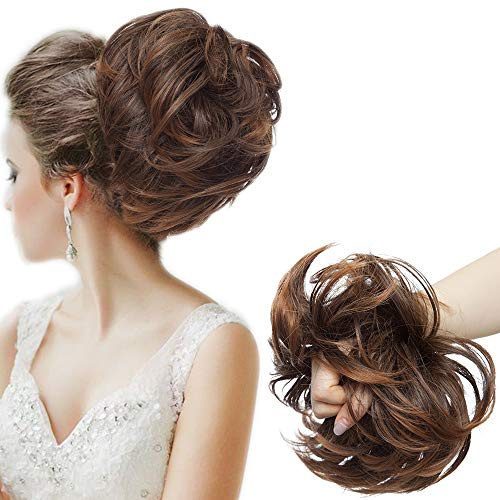 SEGO Große Haarteil Haargummi Extensions Messy Bun Dutt Hochsteckfrisuren Voluminös Haarverlängerung mit Gummiband (80G) Hellbraun & Dunkelbraun