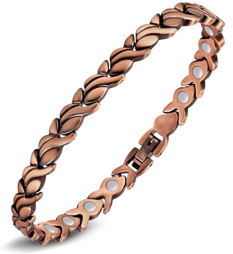 Jeracol Ladies Copper Bracelets – 99.99% Pure Copper Magnetic Bracelet for Women – Adjustable Length Included Sizing Tool in Gift Box