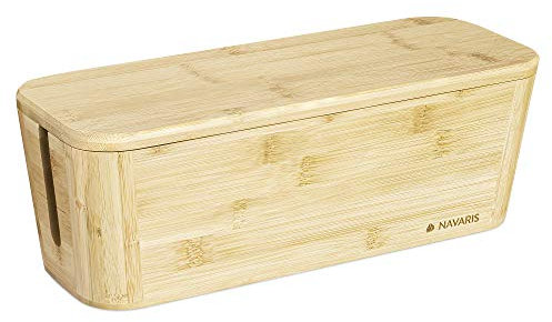Navaris Cable Tidy Box - Bamboo Cable Storage Box Organiser for Wires Cables Extension Sockets Chargers, Plugs TV, Network Electrical Leads