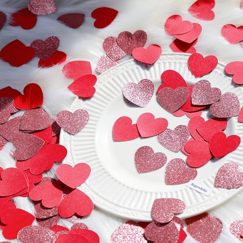 Regendeko 100 Stk. Herz Konfetti Rot & Rosegold Tischdeko Valentinstag