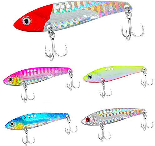 senvenelec 5pcs VIB Harte Angelköder, Kurbel Köder Kit, Metal VIB Kunstköder mit, Spinnerblatt, Kurbel Köder Kit Spinner Blades Baits, 3D Augen Fischköder Totale Hochseefischerei.