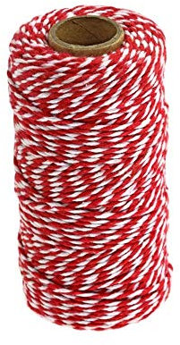 Voarge Ficelle de jardin de 100 m fil de coton pour emballages cadeaux, fil de coton ficelle coloré coton Bakers Twine (rouge et blanc)