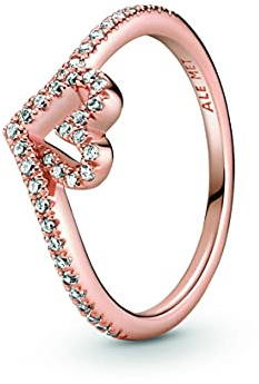 Pandora Wishbone-Ring Herz, funkelnd, 14-karätig Roségold-vergoldet, mit klarem Cubic Zirkonia