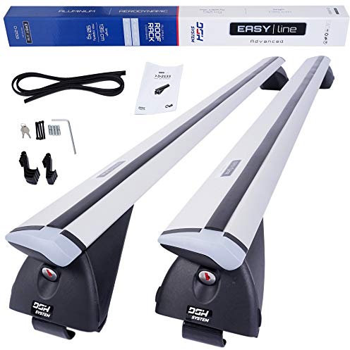 DGH SYSTEM Kompletter Aluminium-Dachträger Easy Line Advanced 135 cm kompatibel mit Volkswagen VW Touran I II III ab 2003 mit offener Dachreling, abschließbar, Nutzlast 90 kg