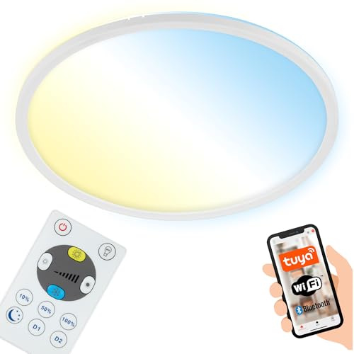 BRILONER - LED Deckenlampe flach Smart Home, funktioniert mit Alexa, Fernbedienung, Lampe, Deckenleuchte, Wohnzimmerlampe, LED Panel, Schlafzimmerlampe, Flurlampe, 29,3x2,5 cm, Weiß