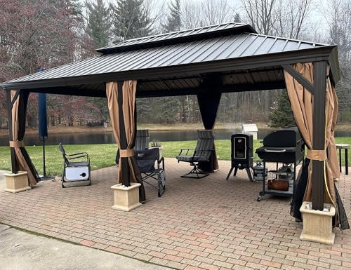 PURPLE LEAF Pavillon 3.65 x 6 m Wasserdicht Stabil Winterfest Gartenpavillon mit Stahldach Hardtop Pavillon mit Seitenteile, Bronze