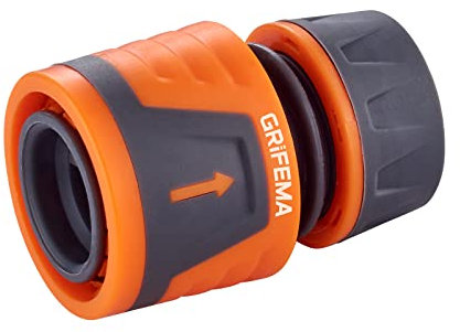 GRIFEMA GE1201 Garten Steckverbinder 13 mm (1/2) und 15 mm (5/8), Mit Rutschfestem Gewindegriff, Orange, Klein