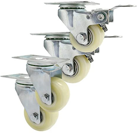 Suwooy Lenkrollen Zum Bewegen Von Möbeln,4 Stück,Nylon-möbelrollen,Transportrollen,Trolleys,Werkbank-schwenkrollen 40mm 50mm 63mm,Schwerlastrollen,Rollen Für Möbel Mit Bremse,2Nobrakes+2Brakes-63mm