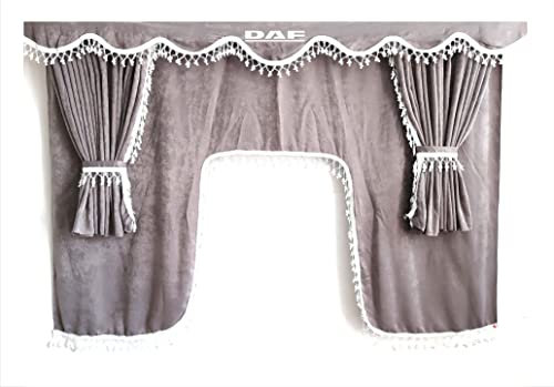 Ensemble complet de rideaux pour camion avec pompons avec logo DAF Gris