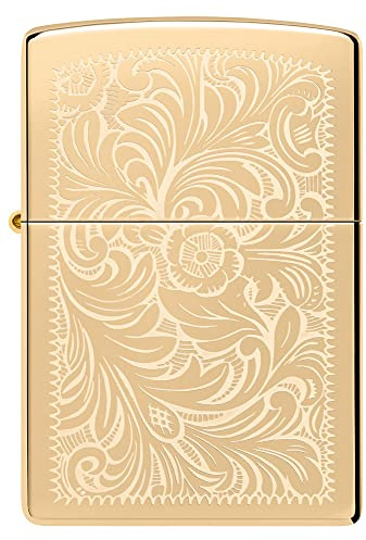 Zippo Sturmfeuerzeug - Modell Venetian - High Polish Brass Finish - Lustre - Nachfüllbar - Wiederverwendbar - Windfestes Design - Geschenkbox - Made in USA