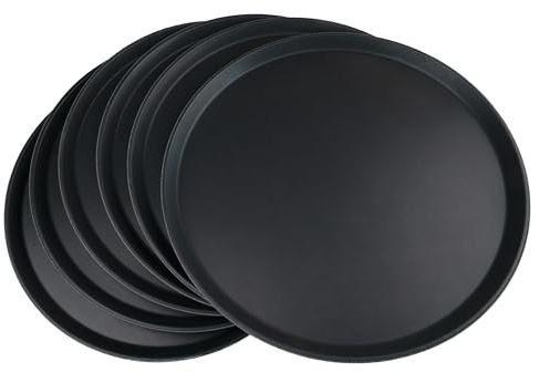 Grunwerg Bandeja de Plástico Antideslizante para Alimentos, Redonda, 45 cm de Diámetro, Negra, Paquete de 6
