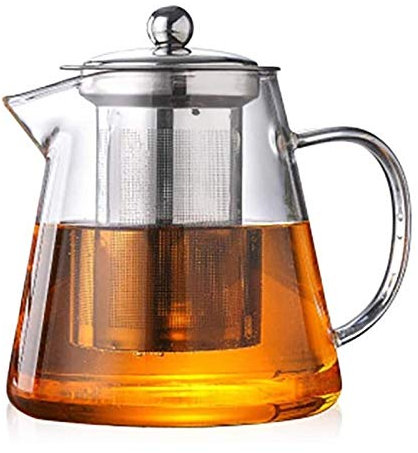 BEZAX Teekanne Glas-Teekanne 450 ml Gerader Topf Borosilikatglas-Teekannen Klarglas-Teekanne Hitzebeständiger Klarblatt-Tee (Size : 950ml(Color Box))