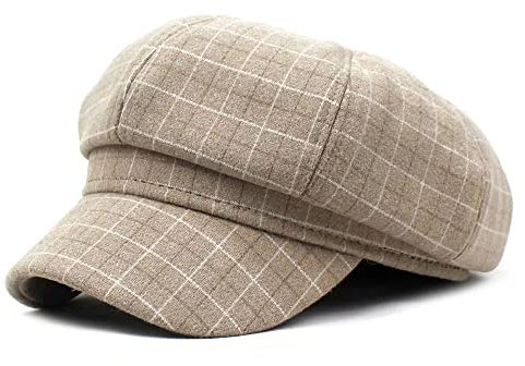 MUYAN Damen Schiebermütze Vintage Newsboy Cap Schirmmütze Karo Muster mit Schirm Cap Bakerboy Hat Barett Winter/Herbst (Beige)