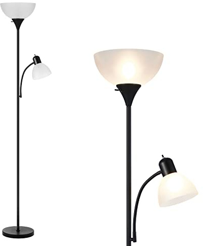 HonoDing Lámpara de Pie Negra Ajustable con Luz de Lectura Lámpara Moderna de Pie para Sala de Estar/Lámparas de Oficina 72 de Altura - 10-watt con Luz de Lectura Lateral Lámparas de Esquina (Negra)