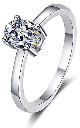 925er Sterling Silber Engagement Ring, Oval Verlobungsring Damen Weiß Moissanite Ring 1ct Trauring Ehering Verlobung Hochzeit Geschenk Größe 53 (16.9)