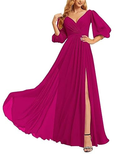 Vestidos de dama de honor para mujer, con hombros descubiertos, vestido de noche para invitada de boda, fucsia, 58 Más