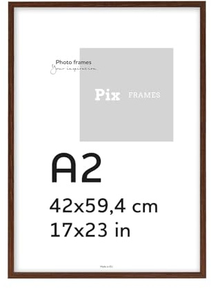 Pix FRAMES Bilderrahmen 42x59,4 cm (A2) - Holz Fotorahmen - Braun | Holzbilderrahmen mit Plexiglas - Bilderrahmen Holz zum Aufhängen - Wooden Picture Frame - Photo Frame zum Aufstellen
