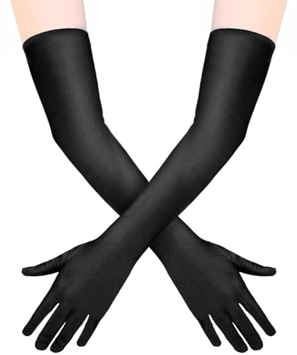 Quelcc Guanti Neri Lunghi Donna Eleganti da Sera per Matrimoni, Festa in Maschera, Carnevale