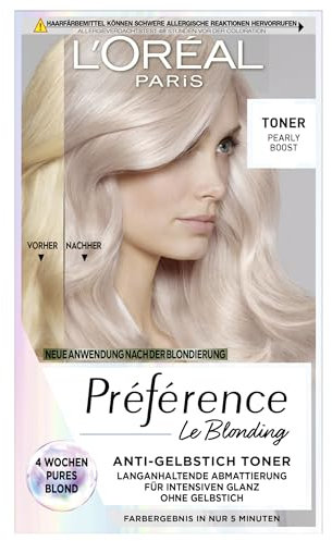 L'Oréal Paris Haartoner, Anti-Gelbstich für kühles Blond und intensiven Glanz, Ohne Ammoniak, Préférence Le Blonding, Pearly Boost