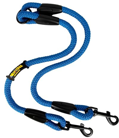 Koppelleine für Zwei Hunde. Blau, 55 cm. | In Spanien gefertigte Leinenverlängerung aus 12-mm-Polyesterseil mit zwei drehbaren Karabinern, für einen oder zwei Hunde.