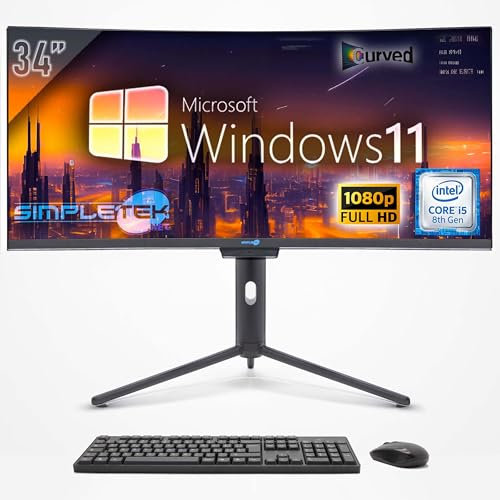 SIMPLETEK - PC All in One Curved 34 Wide | Core i5 8. Generation | Windows 11 Pro | RAM 16GB | SSD 480GB | Integrierte 2K Webcam | WiFi 6 und BT 5.2