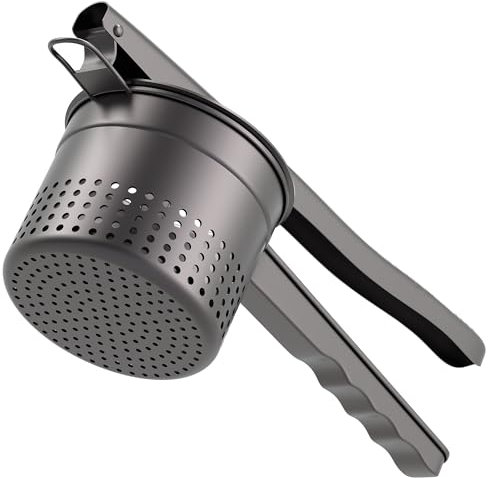 GloTika Large 15oz Potato Ricer Masher, Heavy Duty Stainless Steel Potato Masher with Ergonomic Handle, Masher and Ricer Kitchen Tool for Mashed Potatoes, Noodle Maker, Black